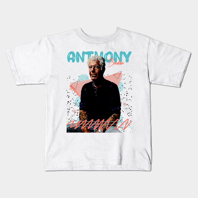 Retro Vintage Anthony Boudain Fan Art Design Kids T-Shirt by Nandin Putri